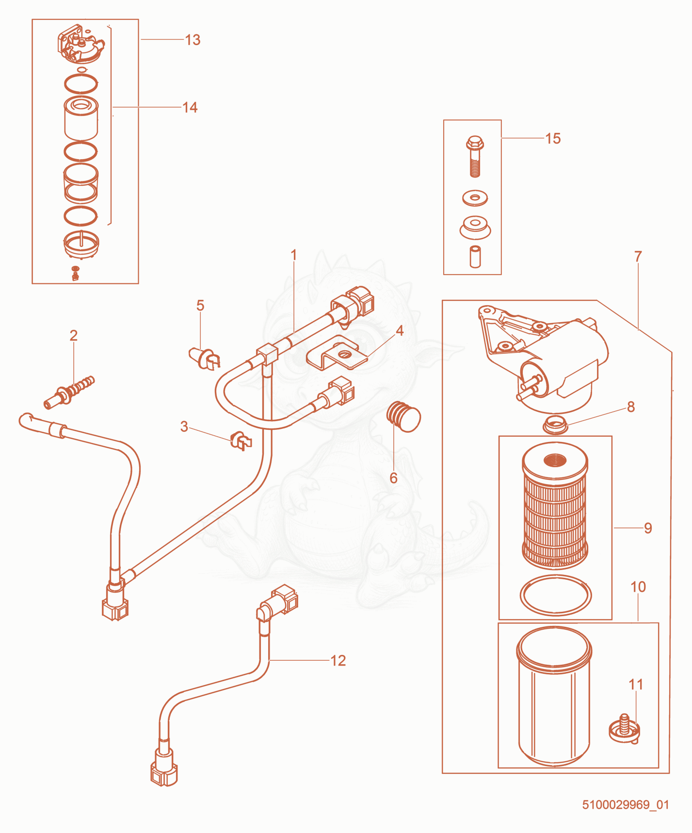 Exploded parts diagram of the Fuel Filter of a Wacker Neuson G95, with numbered balloons
