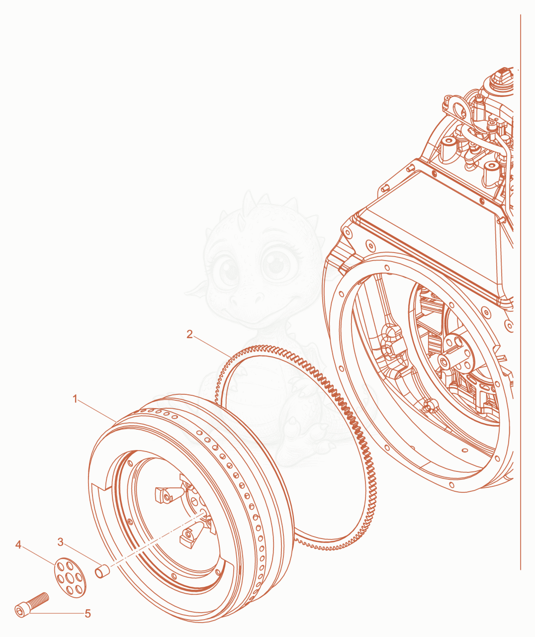 Despiece del Fly wheel de una máquina Wacker Neuson DPU6555HEHAPN, con globos numerados