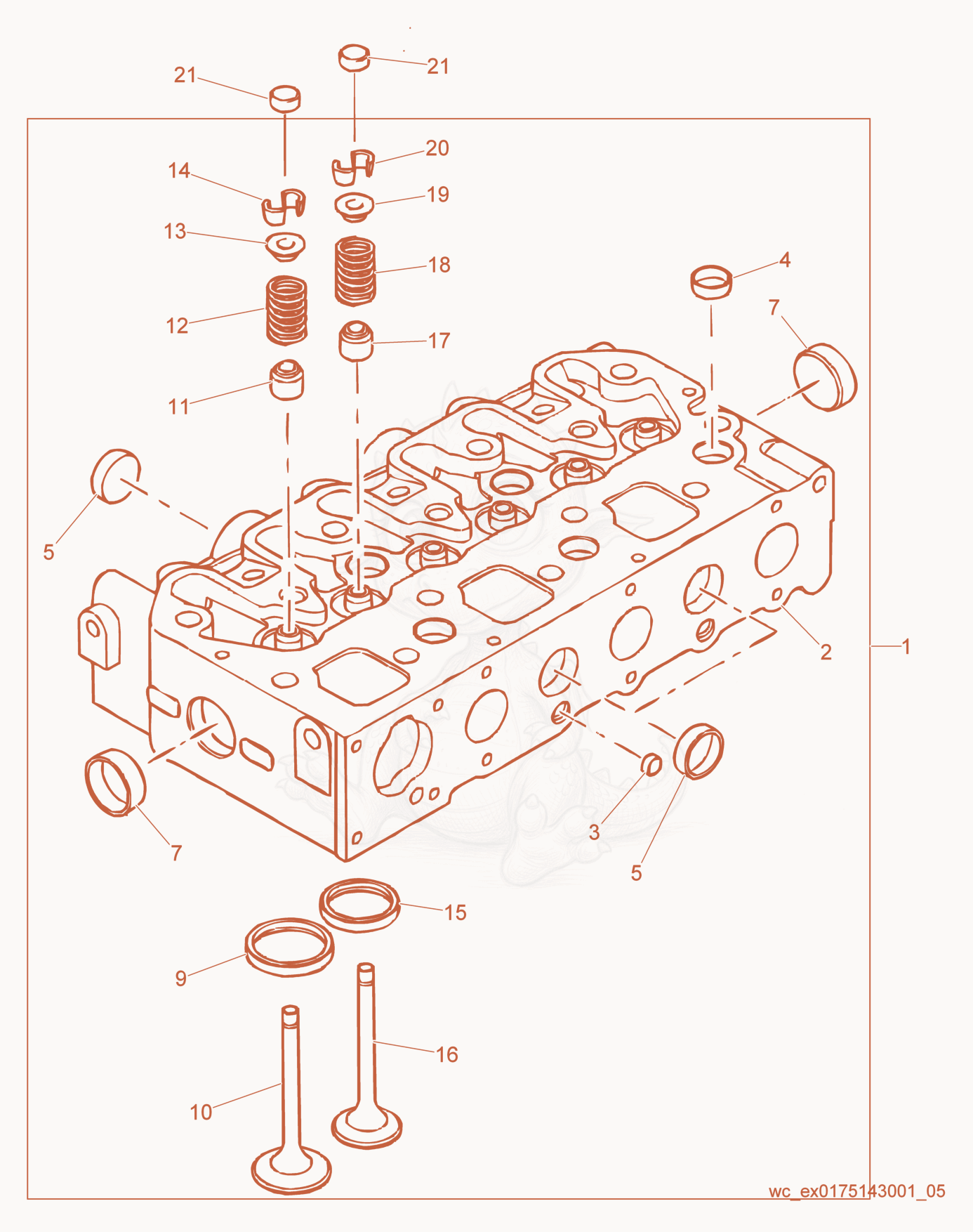 Exploded parts diagram of the Cylinder Head of a Wacker Neuson RD27-120, with numbered balloons
