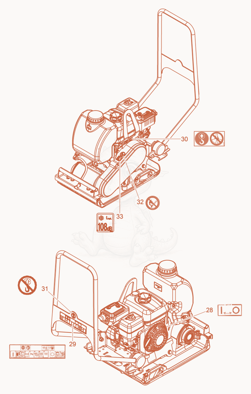 Exploded parts diagram of the Labels of a Wacker Neuson VP1340AWLOXAM, with numbered balloons