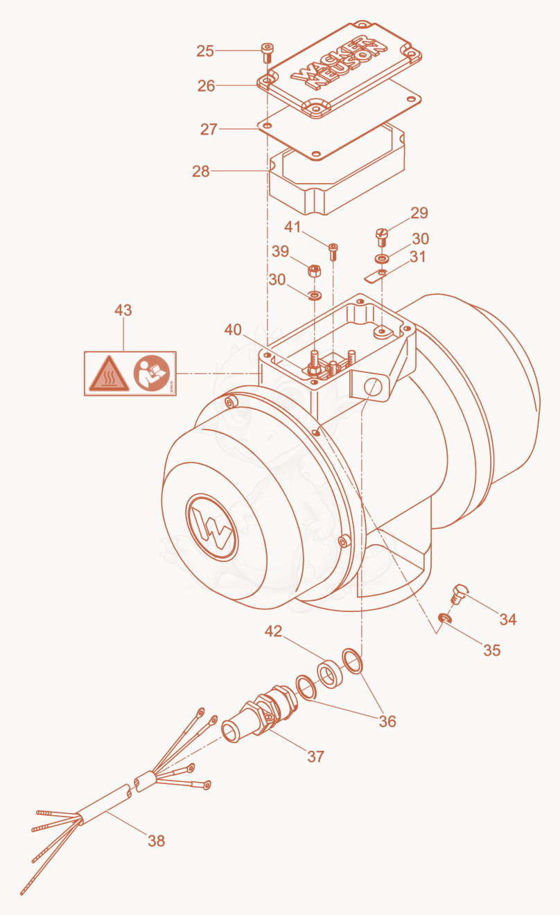 Exploded parts diagram of the External Vibrator cpl. of a Wacker Neuson AR51/9/042, with numbered balloons
