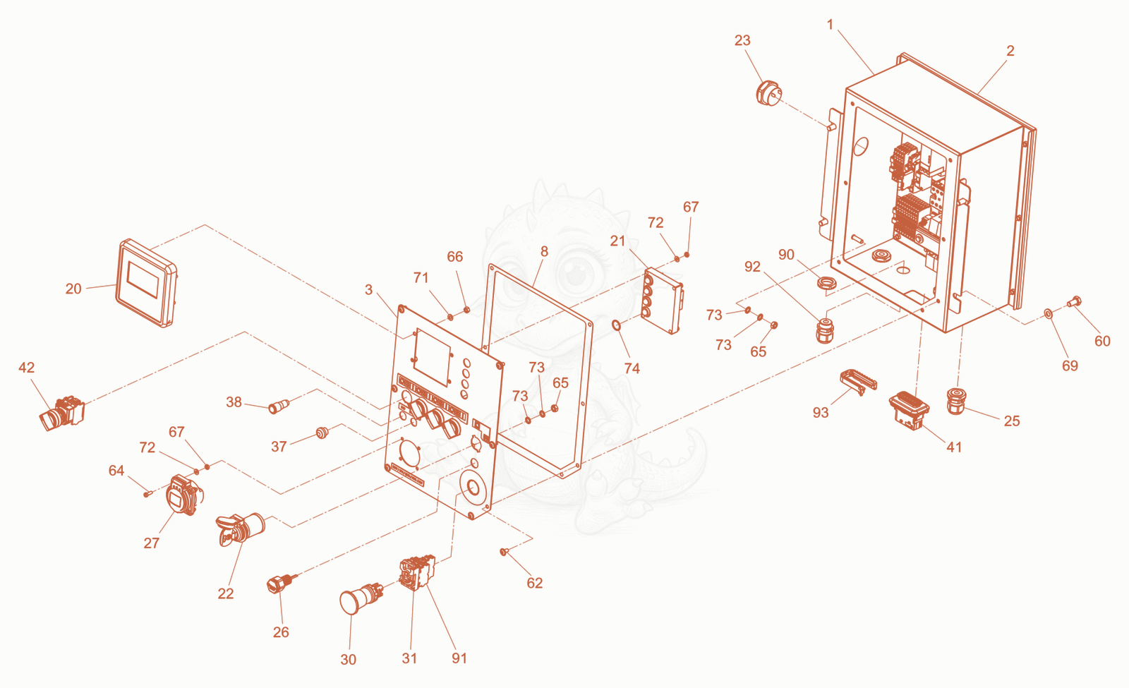 Exploded parts diagram of the control panel LTN5Y HD of a Wacker Neuson LTN5YPHD, with numbered balloons