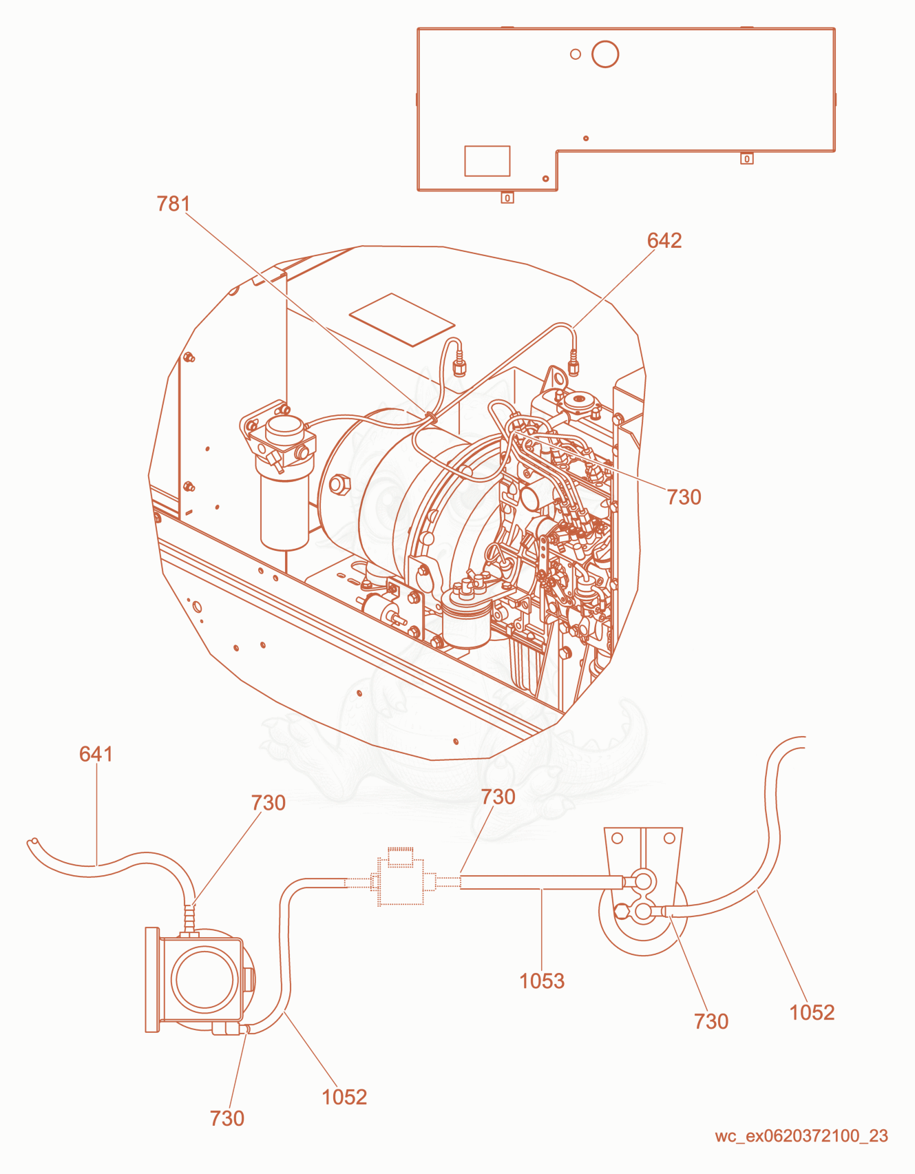 Exploded parts diagram of the Fuel Hose Routing of a Wacker Neuson LTW6K, with numbered balloons
