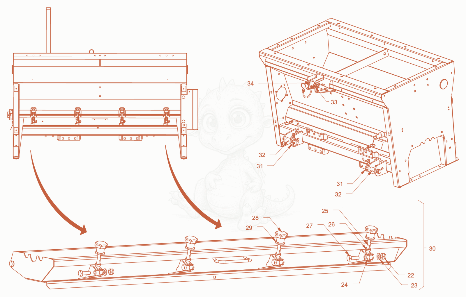 Exploded parts diagram of the cylinder spreader of a Wacker Neuson RD28-120DPF, with numbered balloons