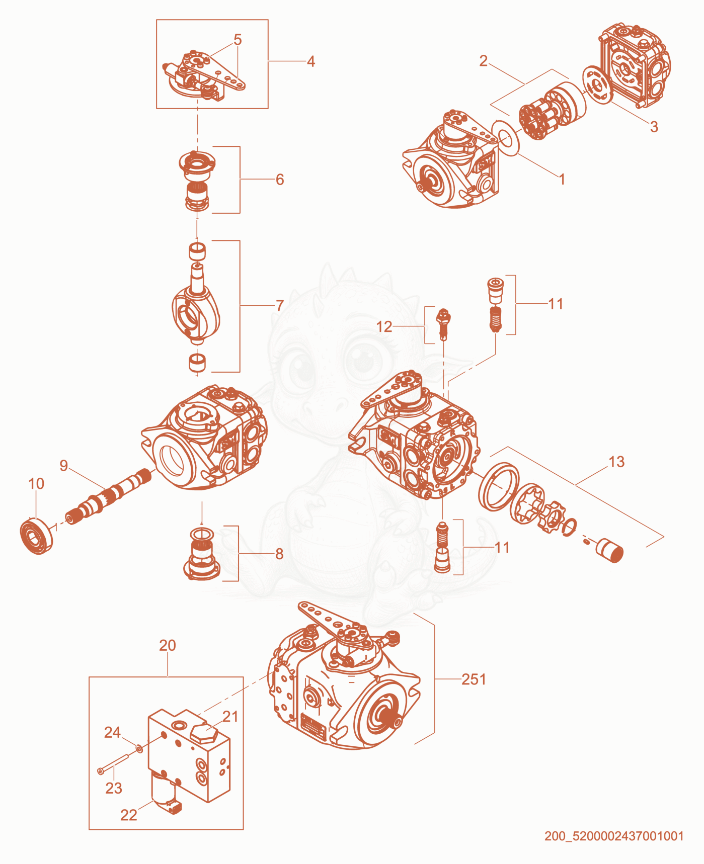 Exploded parts diagram of the Hydrostatic Pump cpl. of a Wacker Neuson RD27-120, with numbered balloons