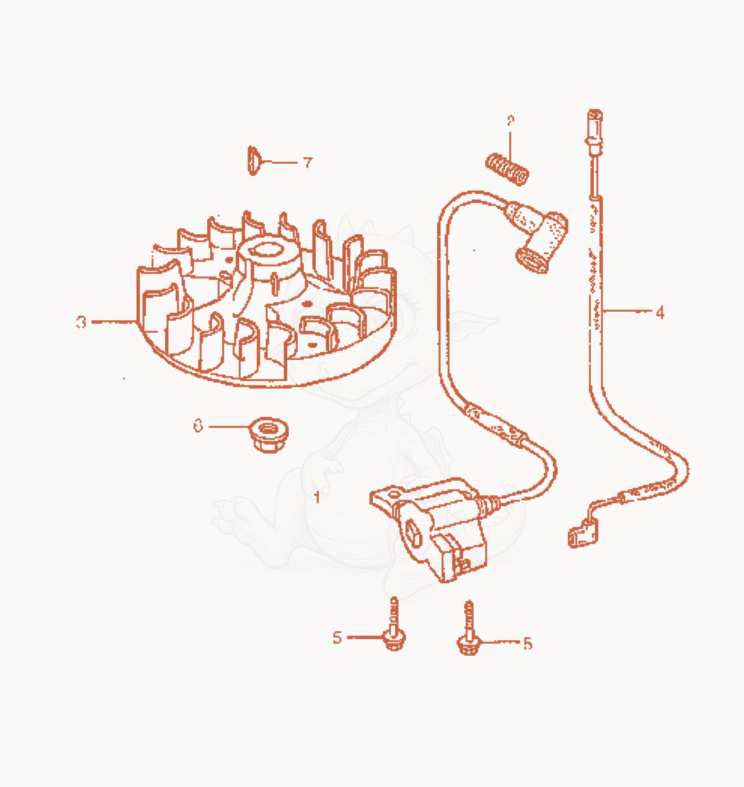 Exploded parts diagram of the Flywheel/Ignition Coil of a Wacker Neuson P31A, with numbered balloons