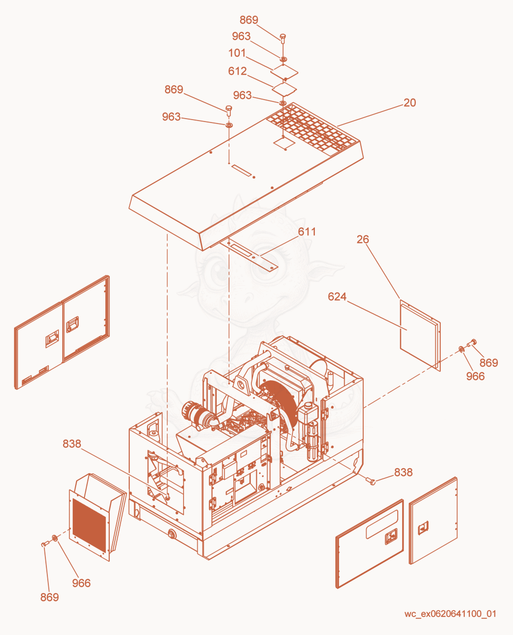 Exploded parts diagram of the Sheet Metal Assembly of a Wacker Neuson G25, with numbered balloons