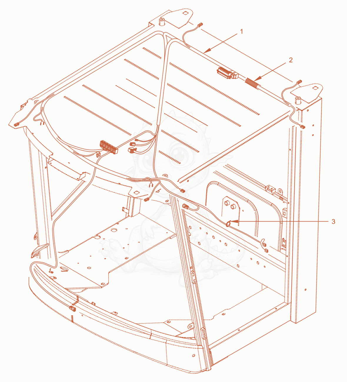 Exploded parts diagram of the driver's cabin of a Wacker Neuson RC110ROPS, with numbered balloons