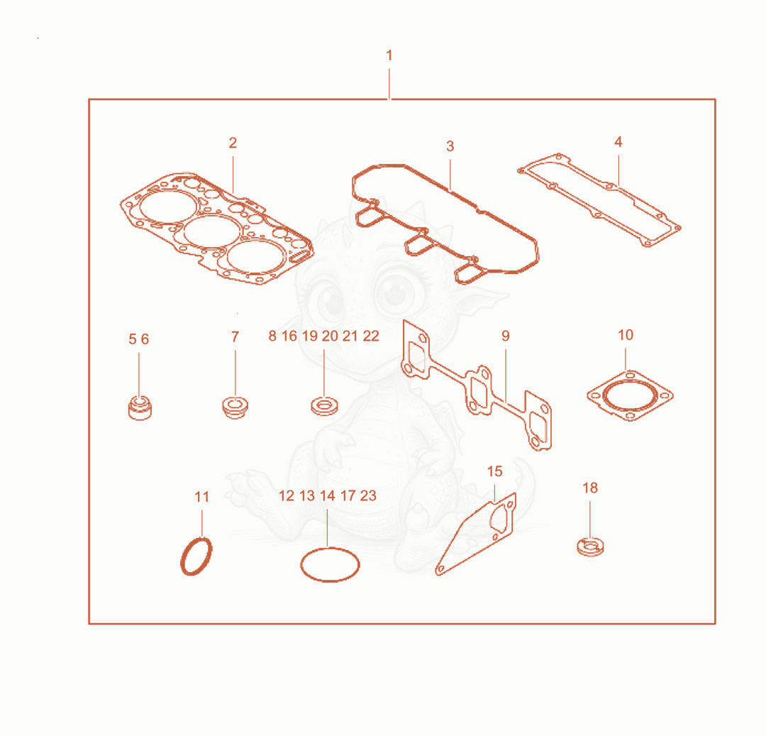 Exploded parts diagram of the Gasket set of a Wacker Neuson PT6Y-SA, with numbered balloons
