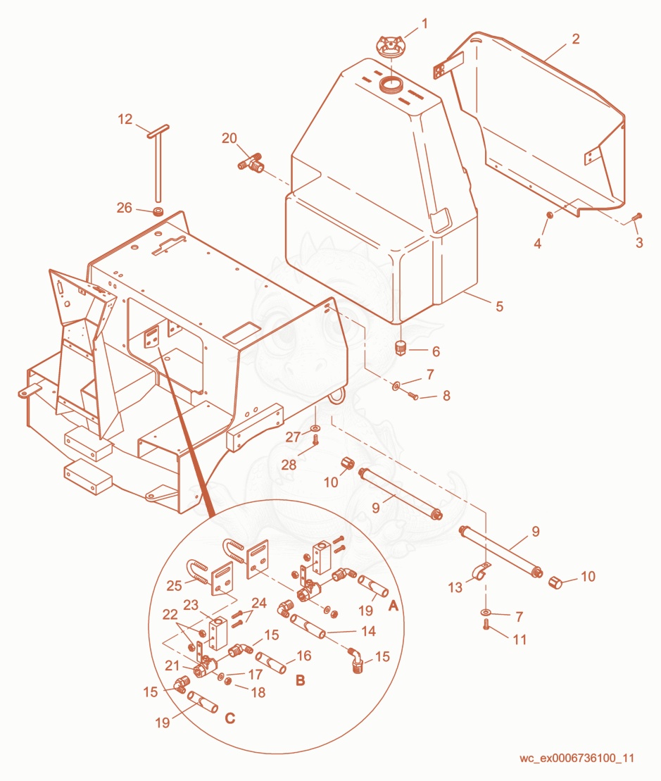 Exploded parts diagram of the Watering System of a Wacker Neuson RD880V, with numbered balloons