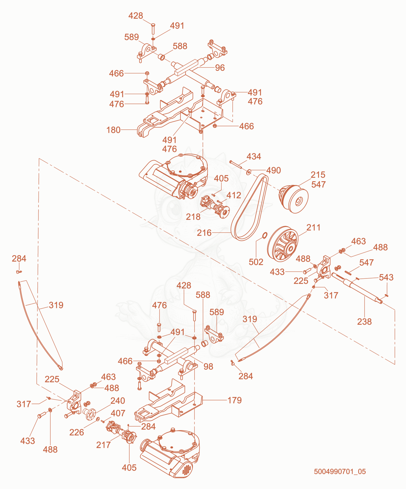 Exploded parts diagram of the Drive cpl. of a Wacker Neuson CRT48-34V, with numbered balloons