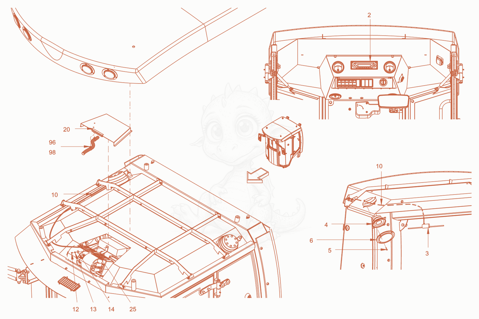 Exploded parts diagram of the electrical system (radio) of a Wacker Neuson RD45-140US, with numbered balloons