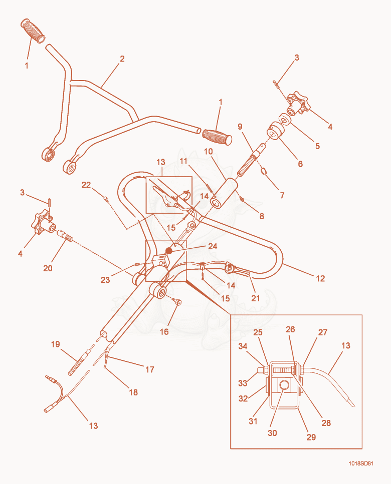 Exploded parts diagram of the Upper Handle of a Wacker Neuson CT48AVT, with numbered balloons