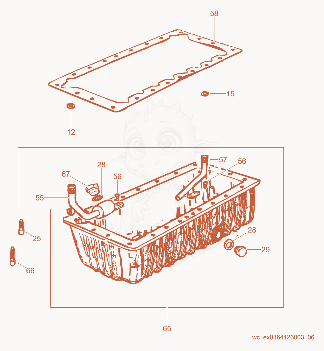 Exploded parts diagram of the Oil Pan of a Wacker Neuson CRT48-35L-PSEU, with numbered balloons