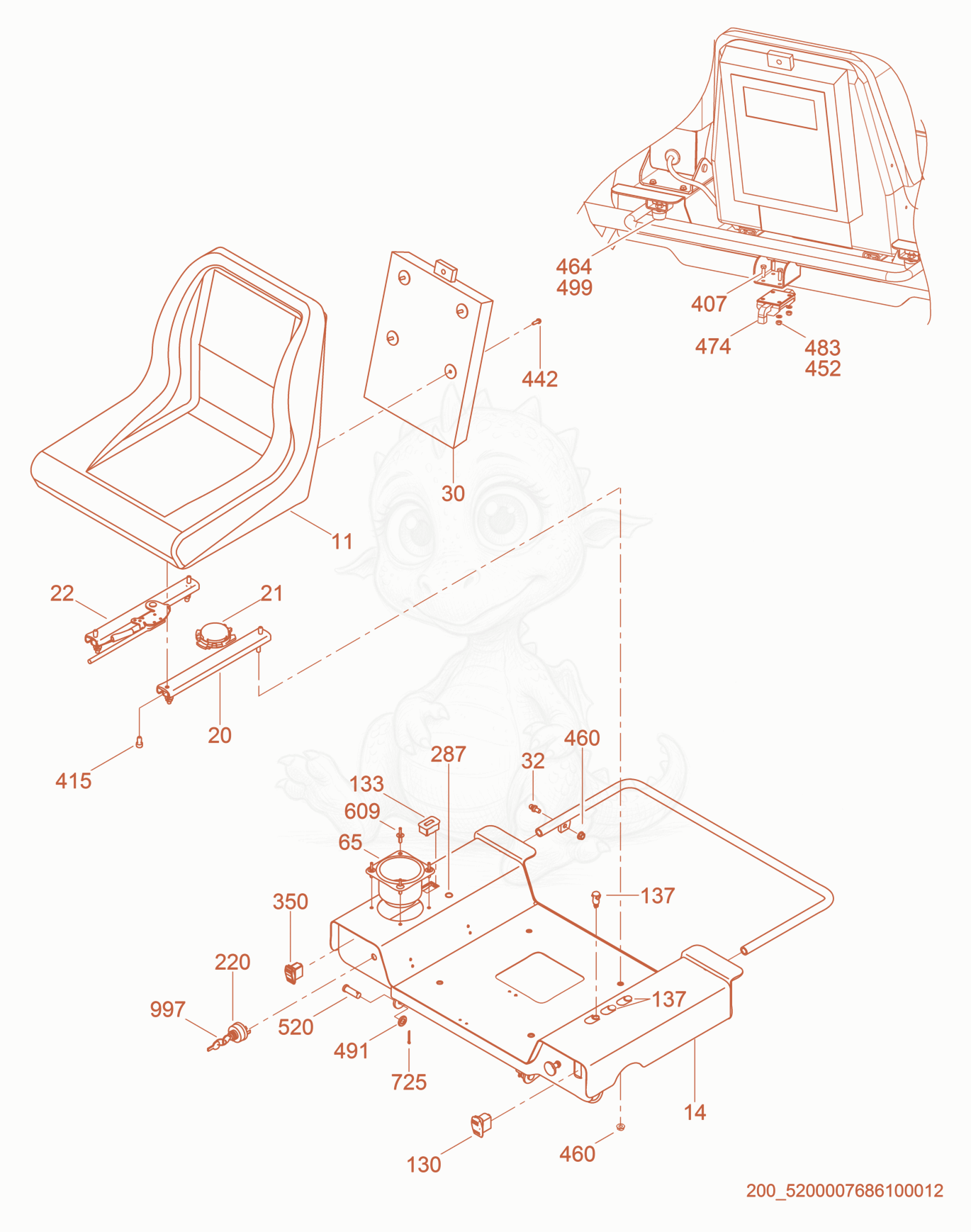 Exploded parts diagram of the Seat Assembly of a Wacker Neuson CRT48-33KDF, with numbered balloons