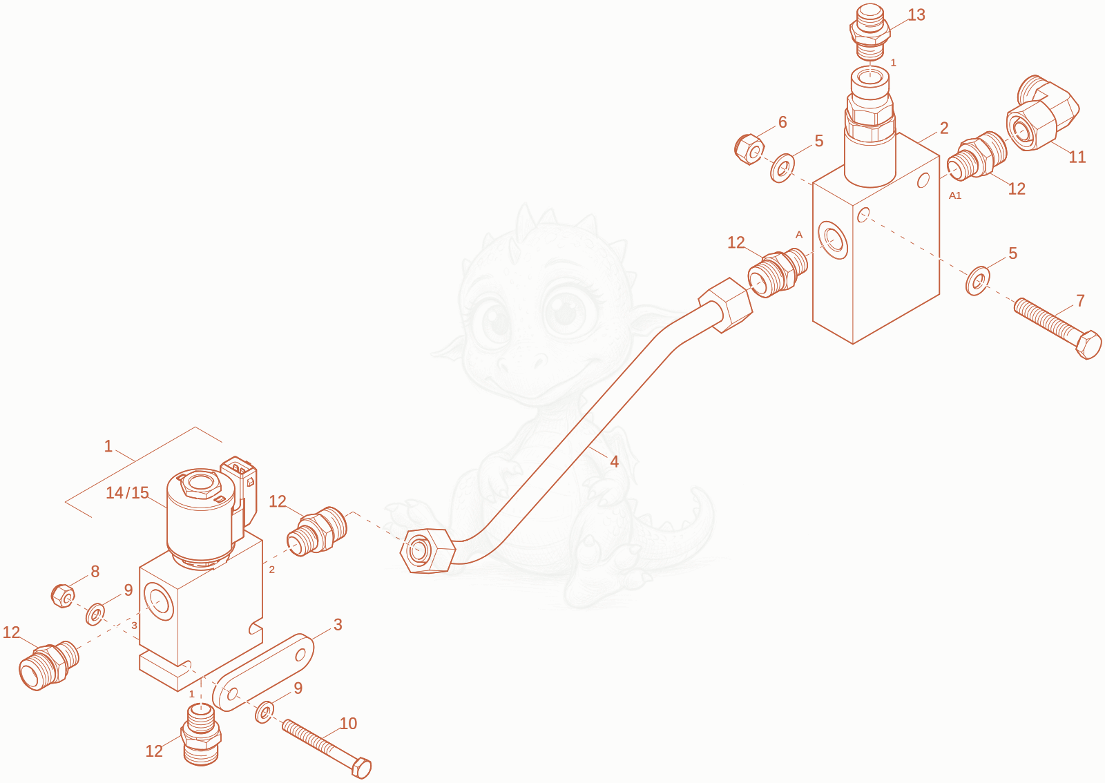 Exploded parts diagram of the BRAKE VALVE of a Wacker Neuson DW60-3, with numbered balloons