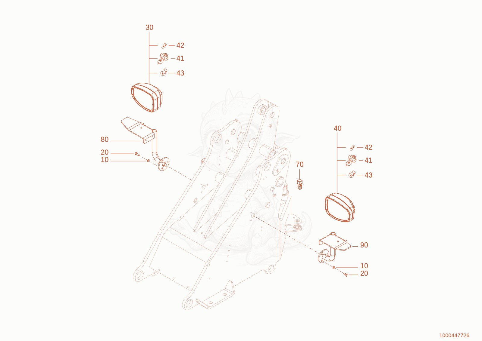 Exploded parts diagram of the FRONTLIGHTS of a Wacker Neuson WL28(A01-01), with numbered balloons
