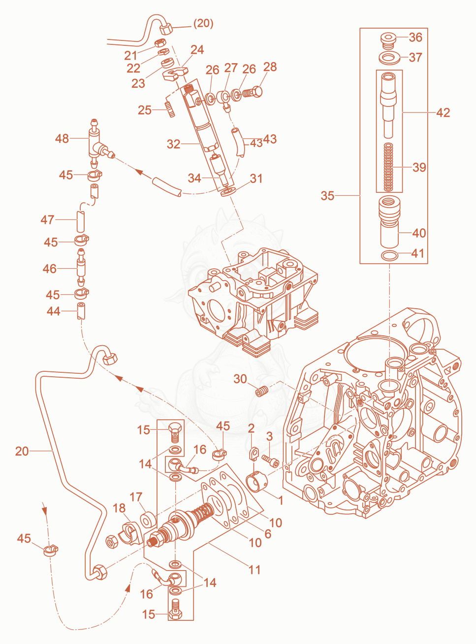 Exploded parts diagram of the Injection Equipment of a Wacker Neuson DPU6555HEHUS, with numbered balloons