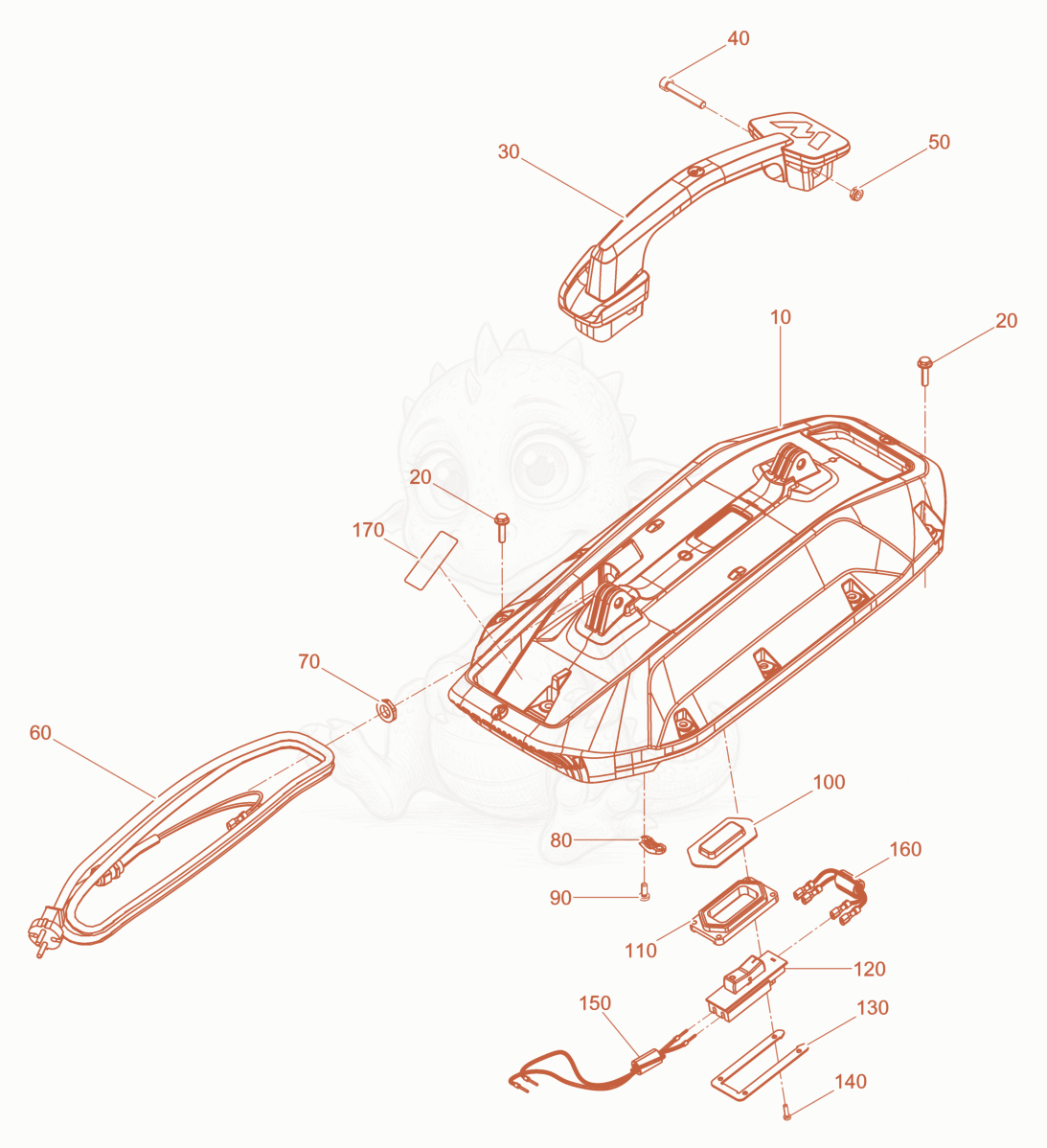 Exploded parts diagram of the Cover without Potentiometer of a Wacker Neuson FUH70/4/42PCH, with numbered balloons
