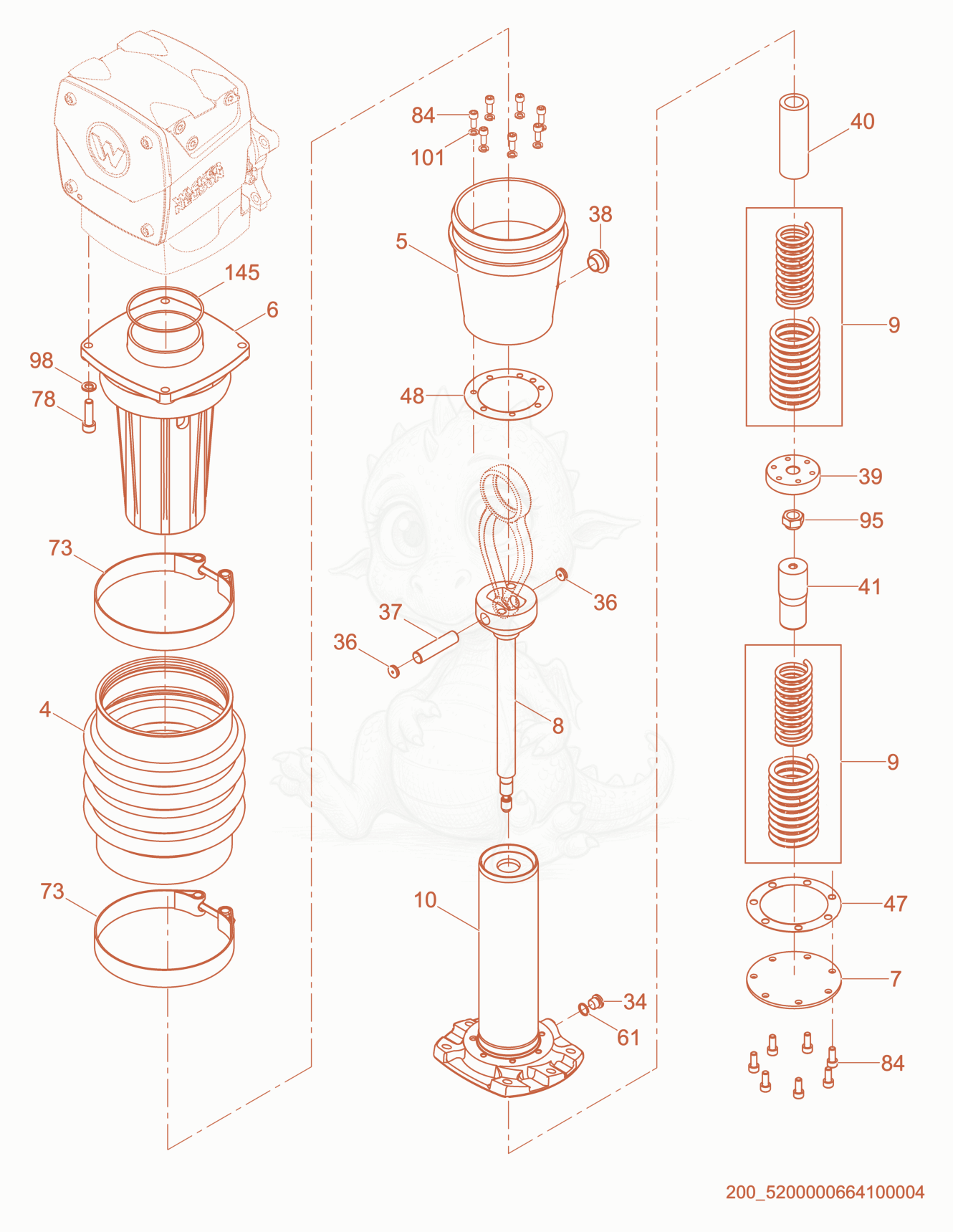 Exploded parts diagram of the Guide Cylinder cpl. of a Wacker Neuson BS60-2I, with numbered balloons