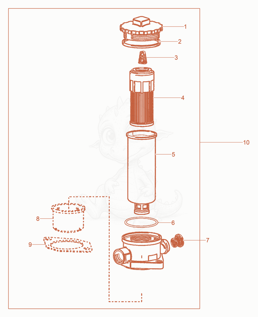 Despiece del Return filter cpl. de una máquina Wacker Neuson DPU100-70LES, con globos numerados