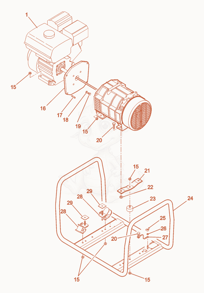 Despiece del Frame de una máquina Wacker Neuson G2.1A, con globos numerados