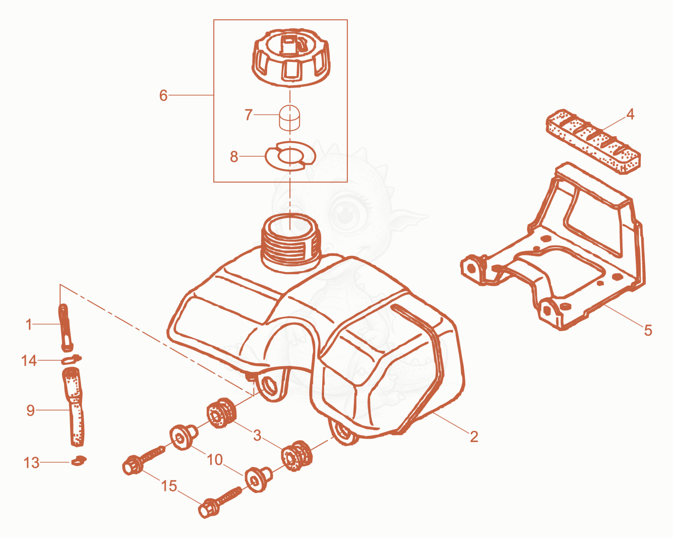 Exploded parts diagram of the Fuel Tank cpl. of a Wacker Neuson BV50A-H, with numbered balloons