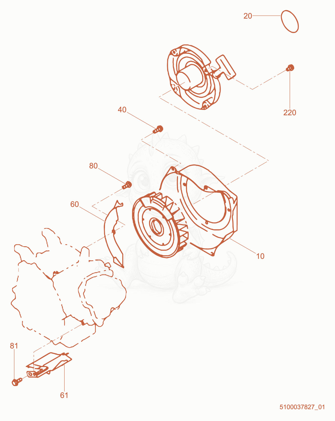 Exploded parts diagram of the Blower Housing of a Wacker Neuson WP1540, with numbered balloons