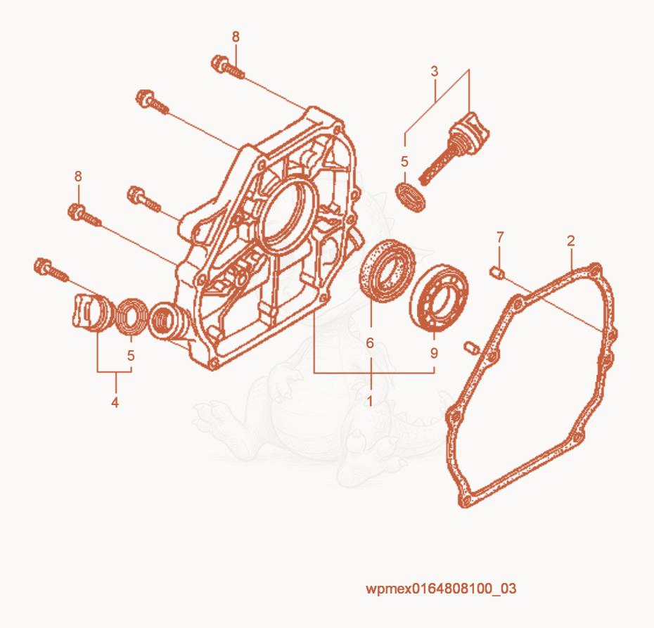 Despiece del Crankcase Cover de una máquina Wacker Neuson CT36-5AEU, con globos numerados