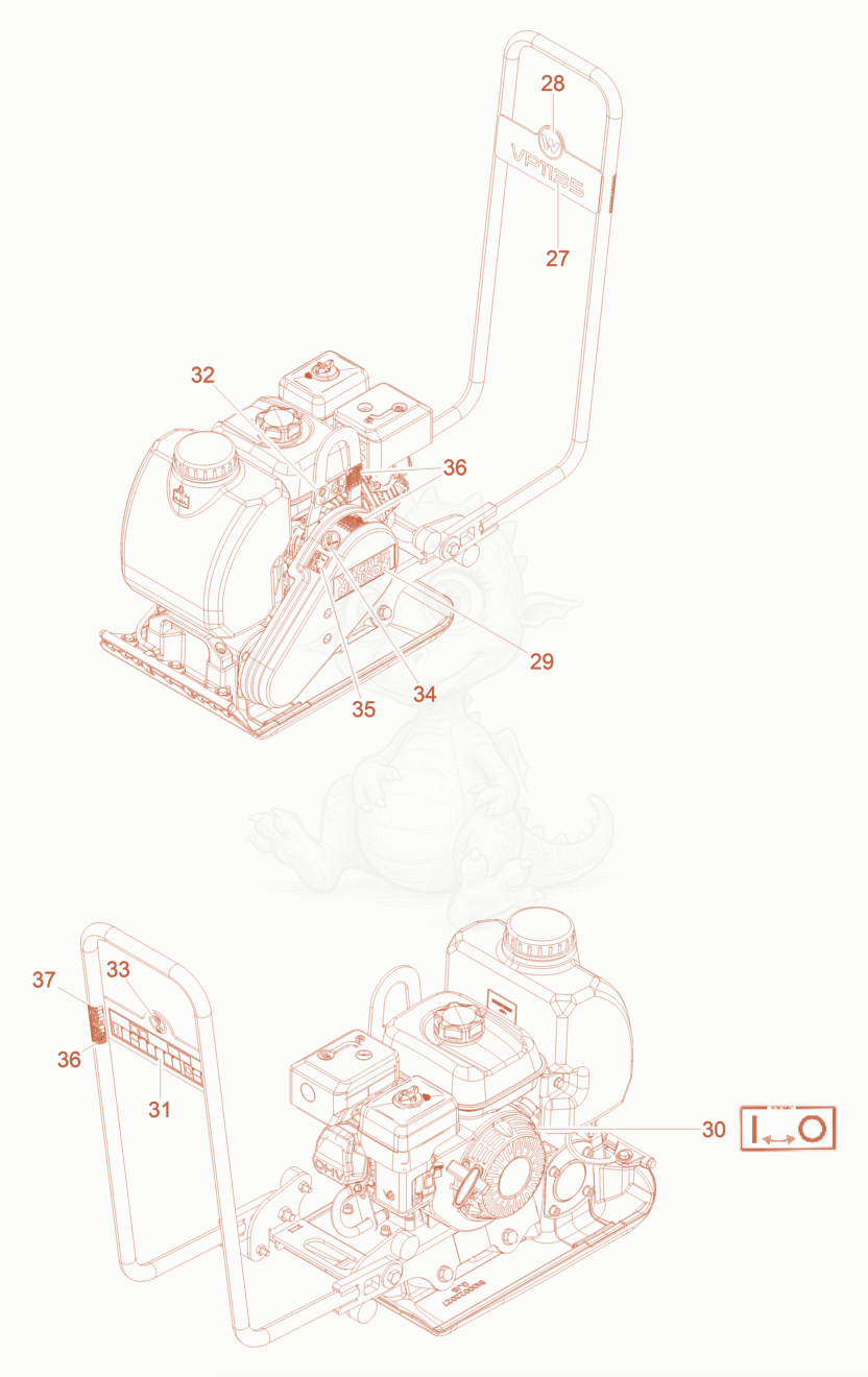 Despiece del Labels de una máquina Wacker Neuson VP1135AWUS, con globos numerados