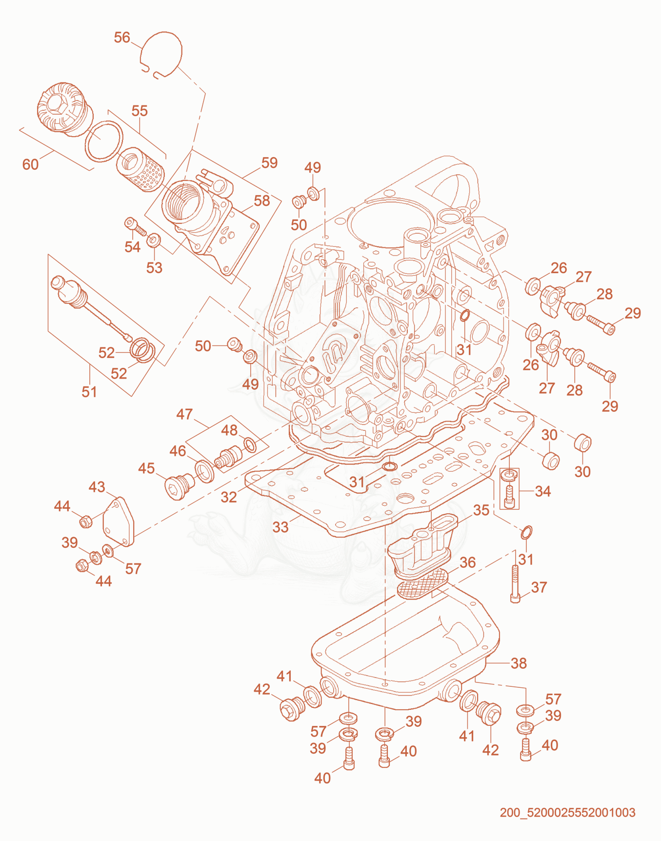 Exploded parts diagram of the Crankcase cpl. of a Wacker Neuson RD7HE, with numbered balloons