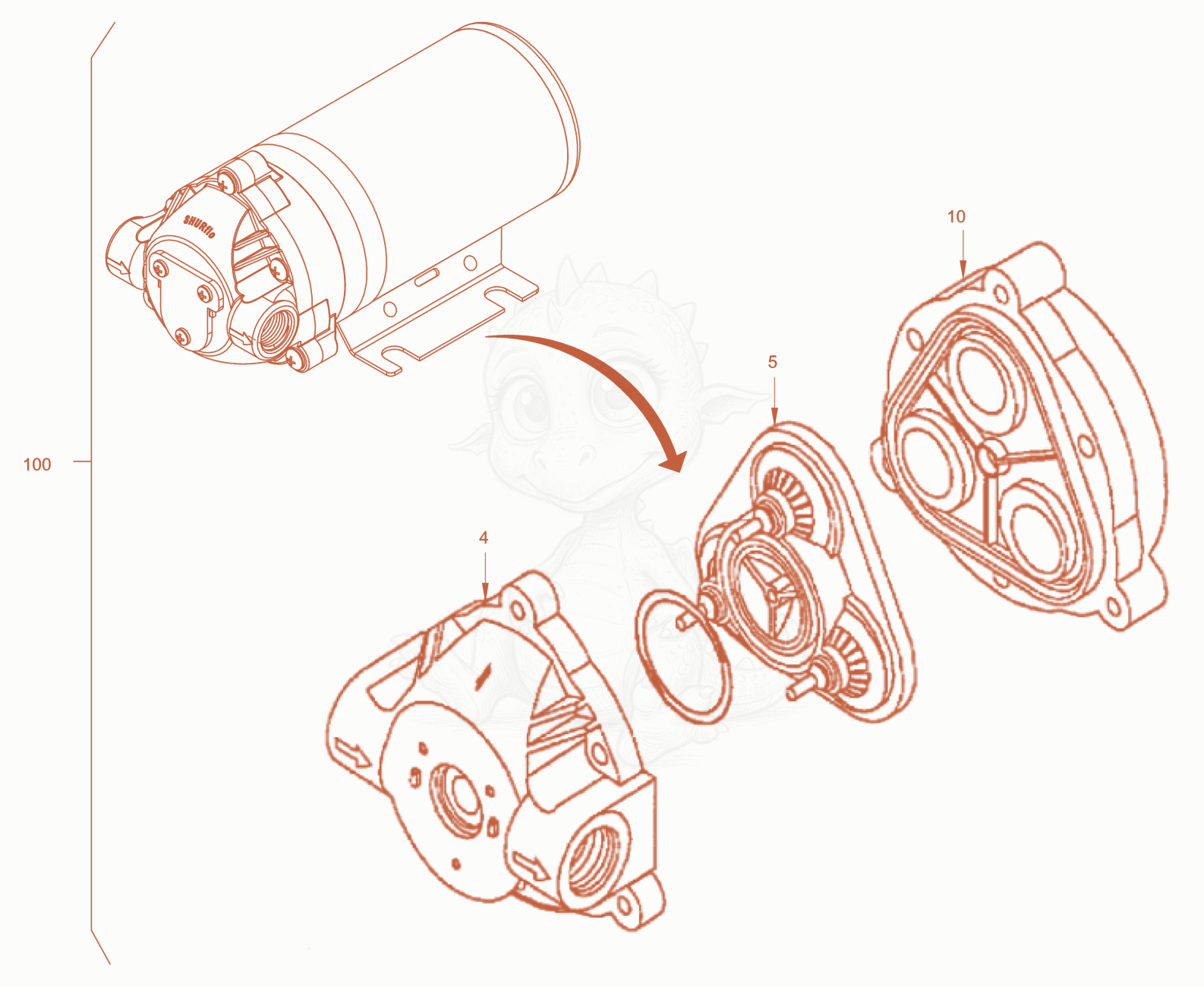 Exploded parts diagram of the water pump of a Wacker Neuson RD28-120DPF, with numbered balloons