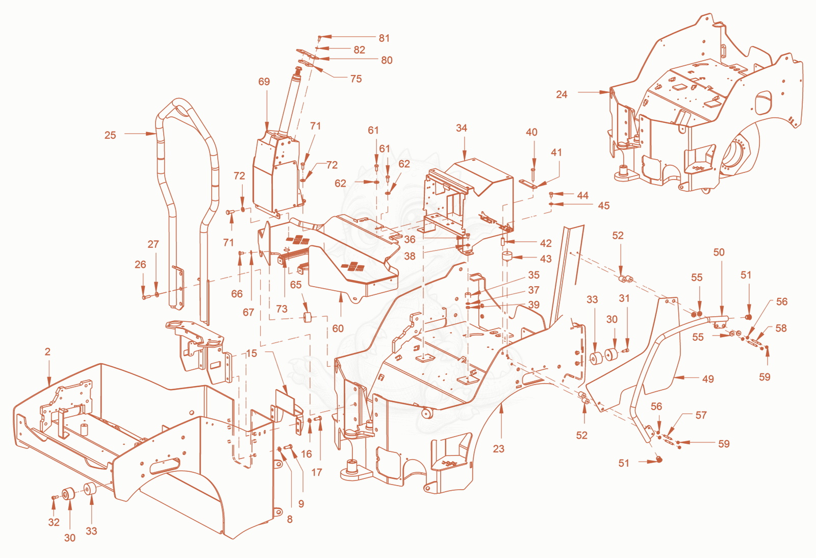 Exploded parts diagram of the main frame and assemblies of a Wacker Neuson RD24-100O.3, with numbered balloons