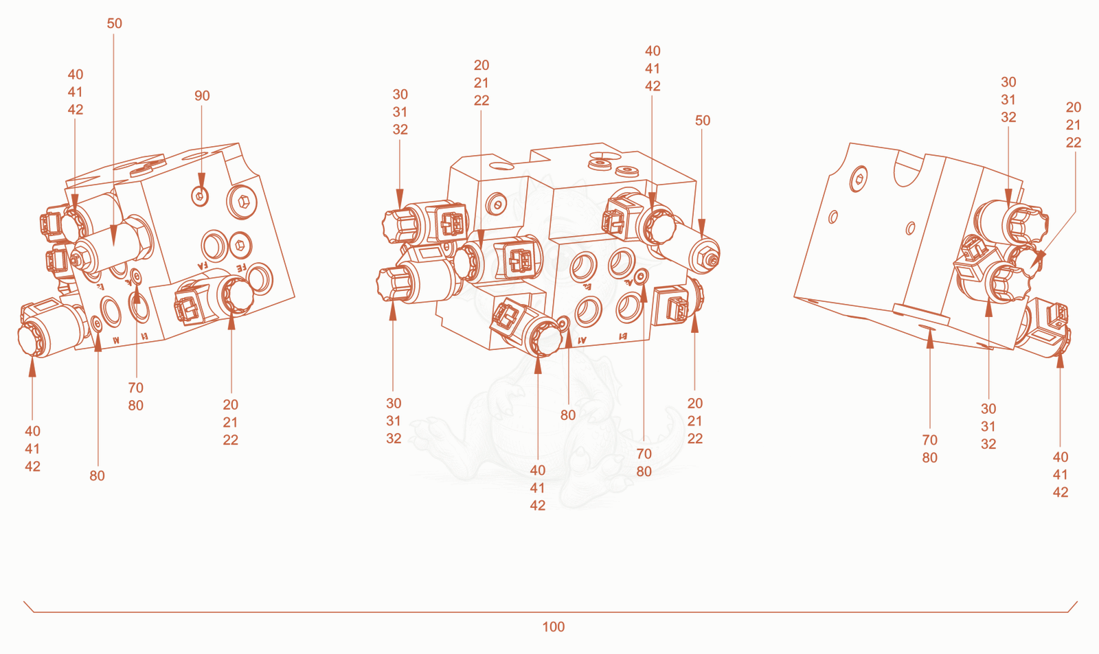 Exploded parts diagram of the valve block of a Wacker Neuson RD45-140.3, with numbered balloons