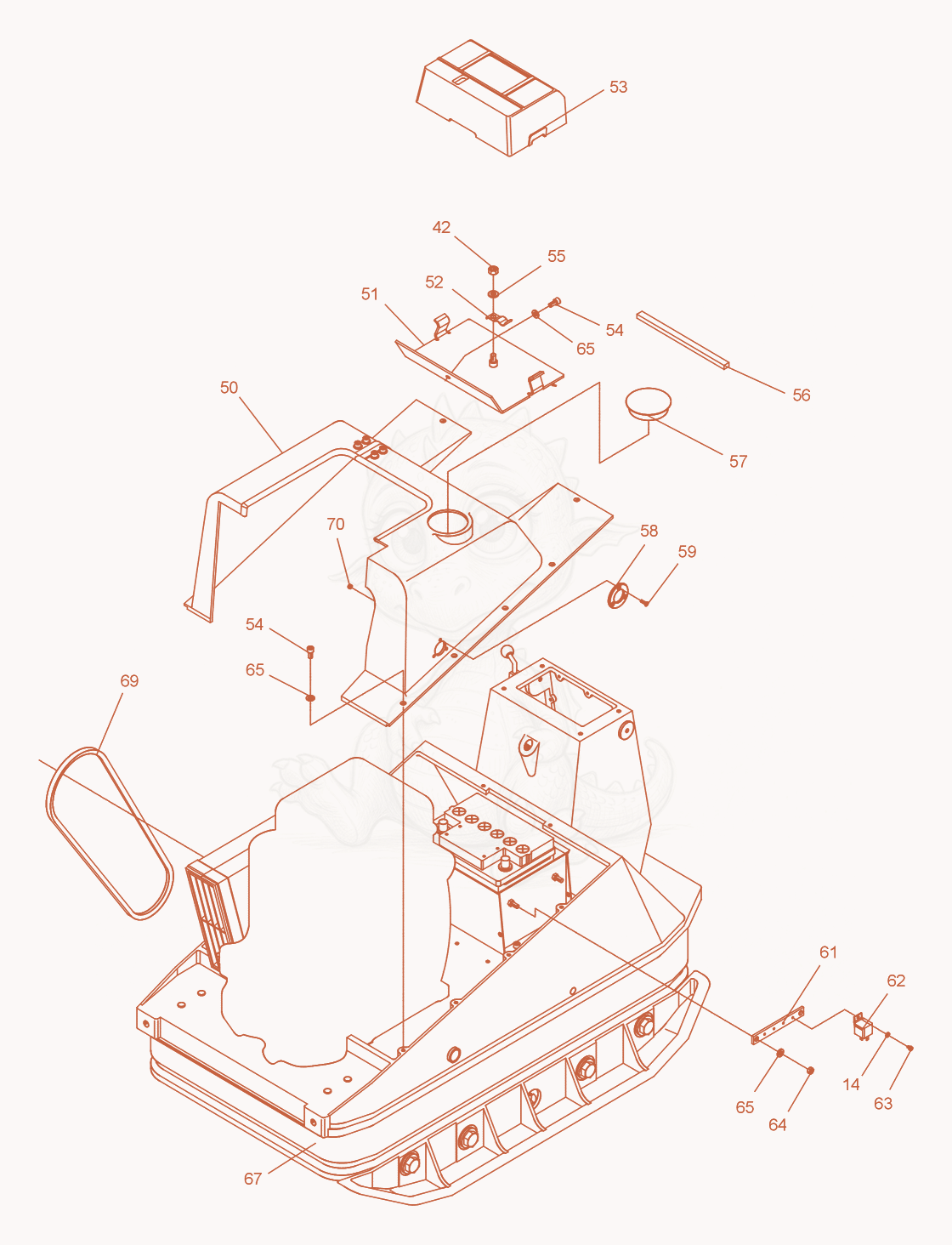 Despiece del Vibratory Plate cpl. de una máquina Wacker Neuson DPU7060, con globos numerados