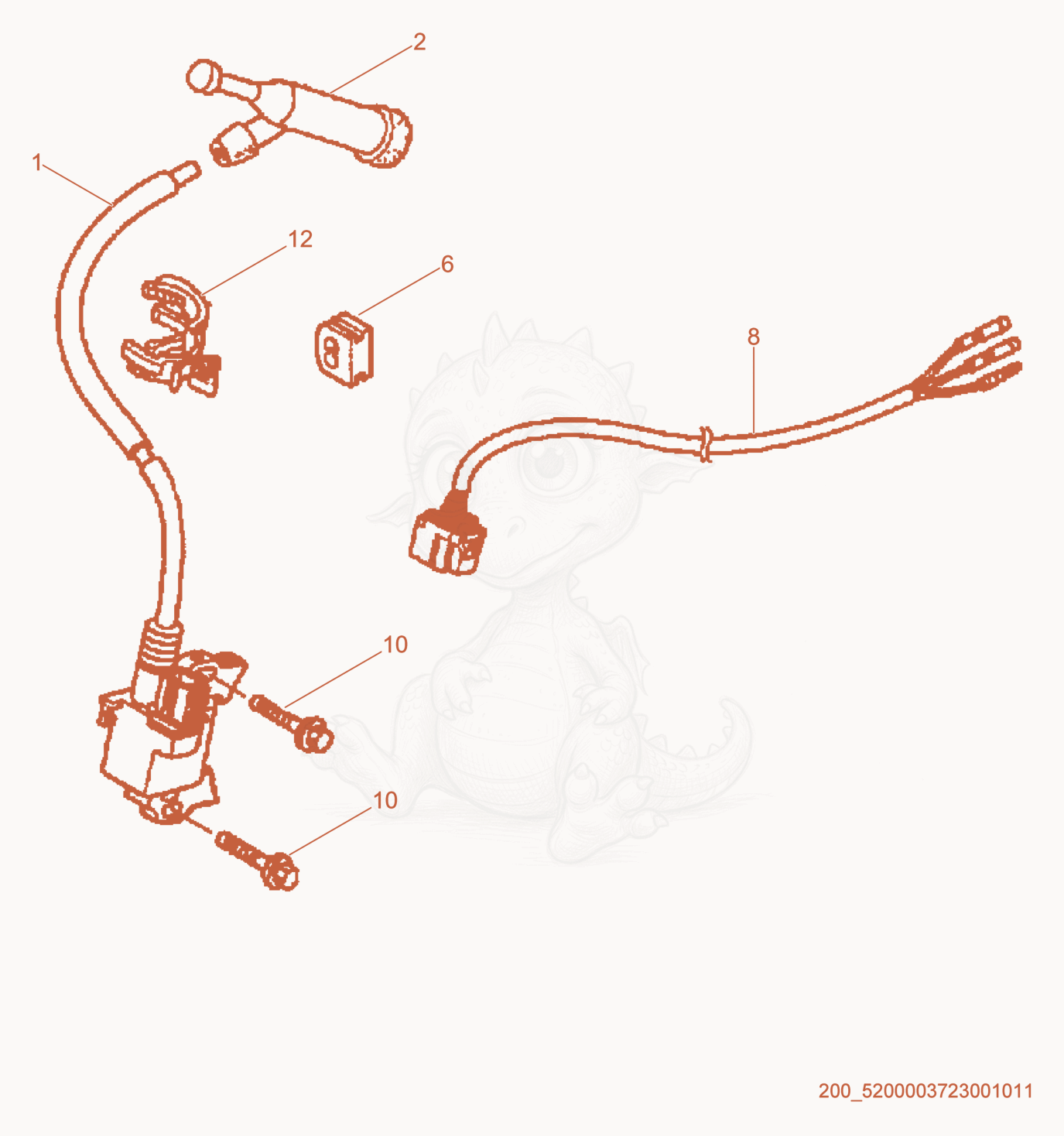 Despiece del Ignition Coil de una máquina Wacker Neuson GV3800, con globos numerados