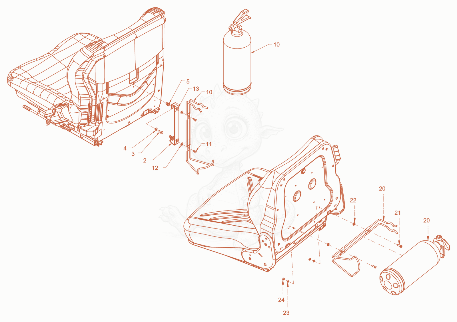 Exploded parts diagram of the fire extinguisher of a Wacker Neuson RD28-120DPF, with numbered balloons
