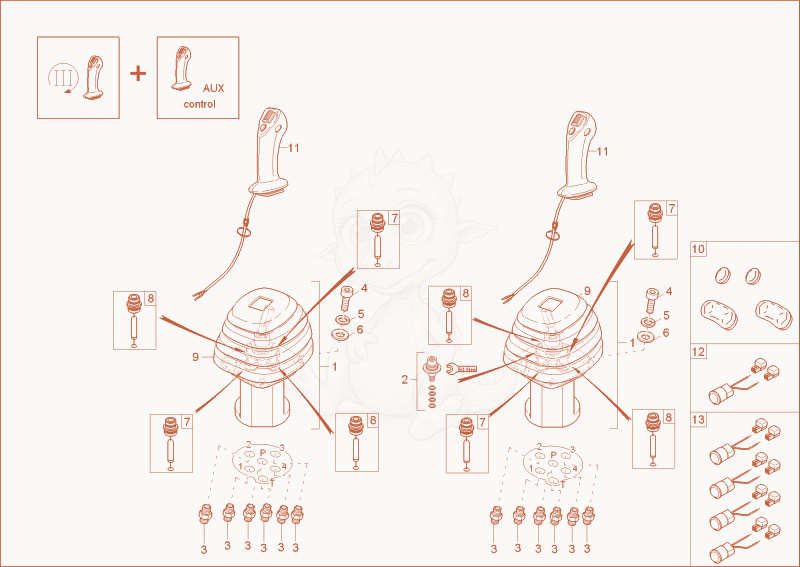 Despiece del HAND LEVERS (OPTION) de una máquina Wacker Neuson 2404, con globos numerados