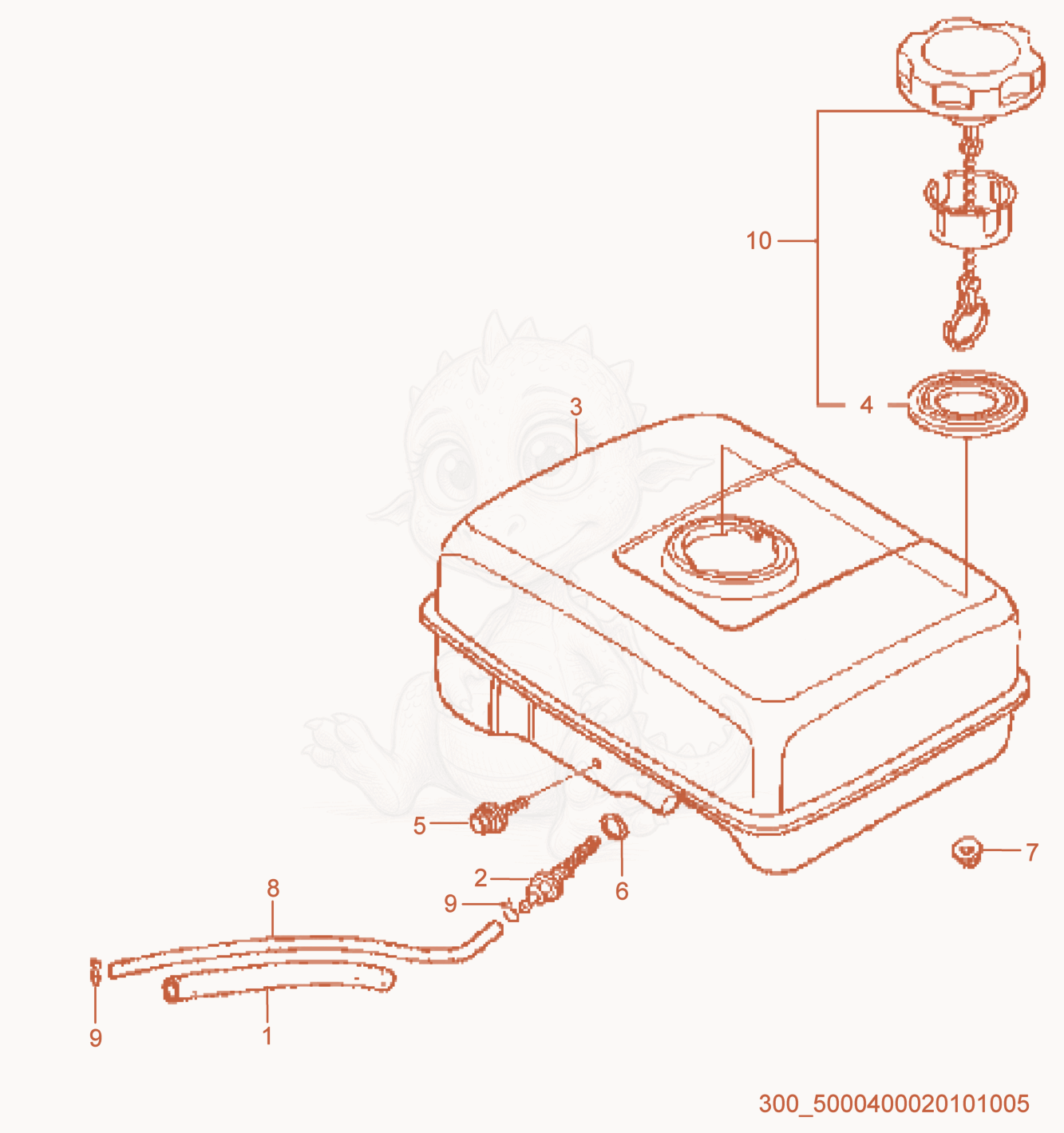 Exploded parts diagram of the Fuel Tank cpl. of a Wacker Neuson WP1235AW-L, with numbered balloons