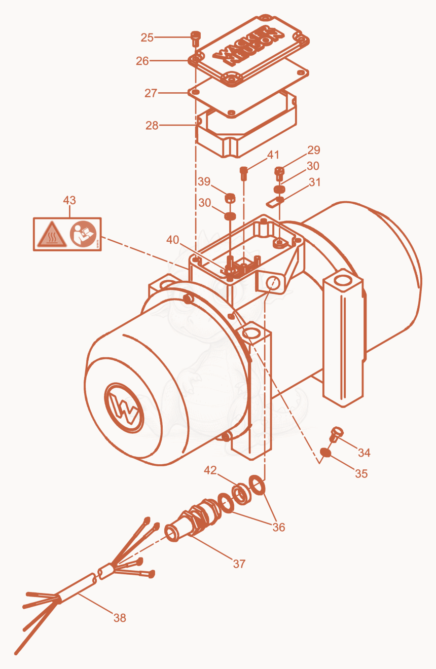 Exploded parts diagram of the External Vibrator cpl. of a Wacker Neuson AR54/3/525, with numbered balloons