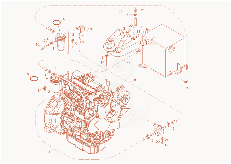 Exploded parts diagram of the fuel system of a Wacker Neuson 2404, with numbered balloons