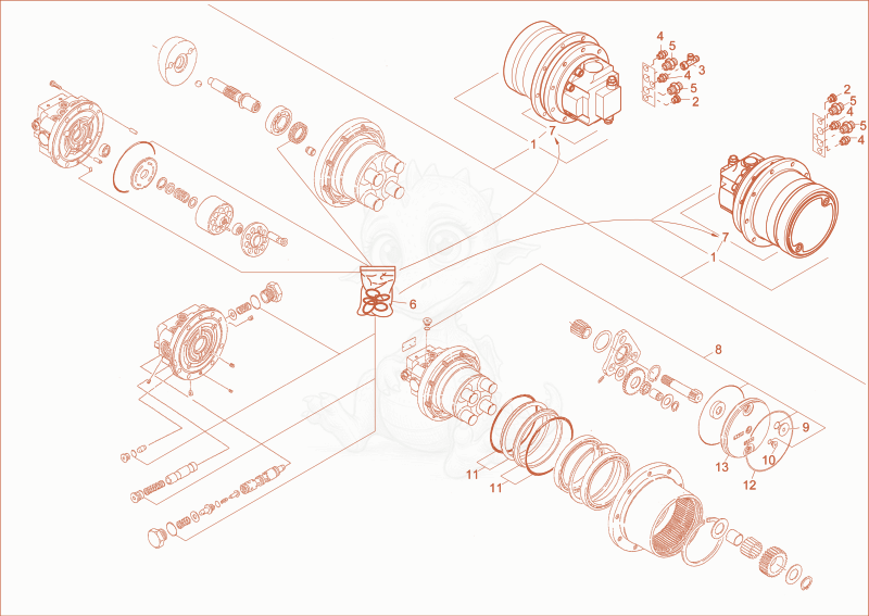Exploded parts diagram of the drive unit of a Wacker Neuson ET24, with numbered balloons