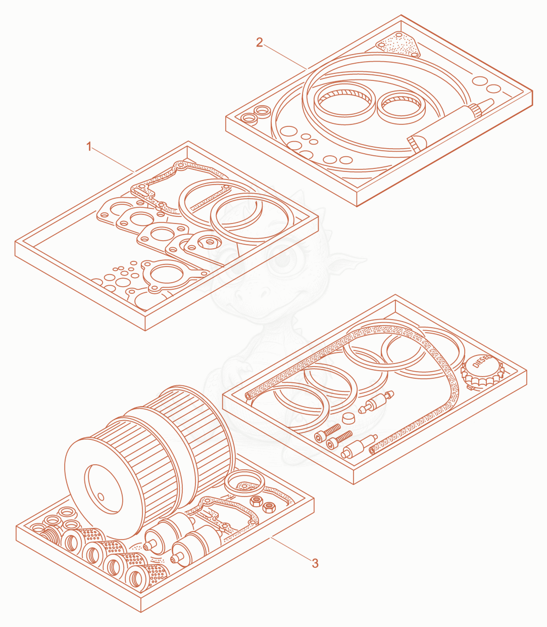 Despiece del Spare Parts Kits de una máquina Wacker Neuson DPU6555HES, con globos numerados