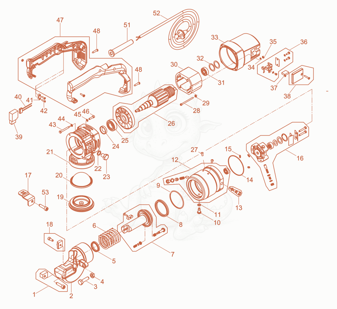 Exploded parts diagram of the Reinforcement Cutting Equipment of a Wacker Neuson RCE-20/115, with numbered balloons