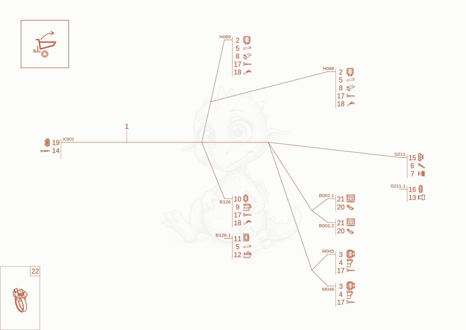 Exploded parts diagram of the wiring harness of a Wacker Neuson DW90-3, with numbered balloons