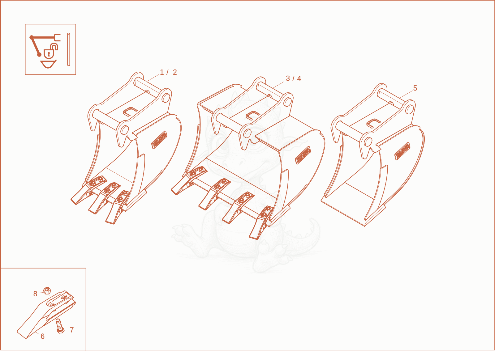 Exploded parts diagram of the bucket QHS (option) of a Wacker Neuson EZ28, with numbered balloons