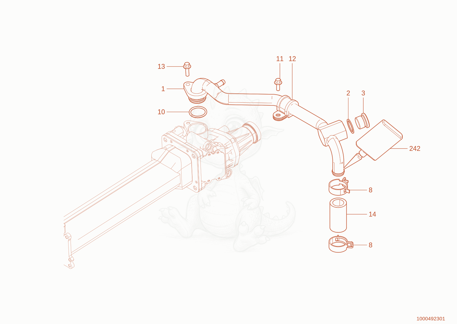 Exploded parts diagram of the Cooling water pipe of a Wacker Neuson TH745(416-32), with numbered balloons