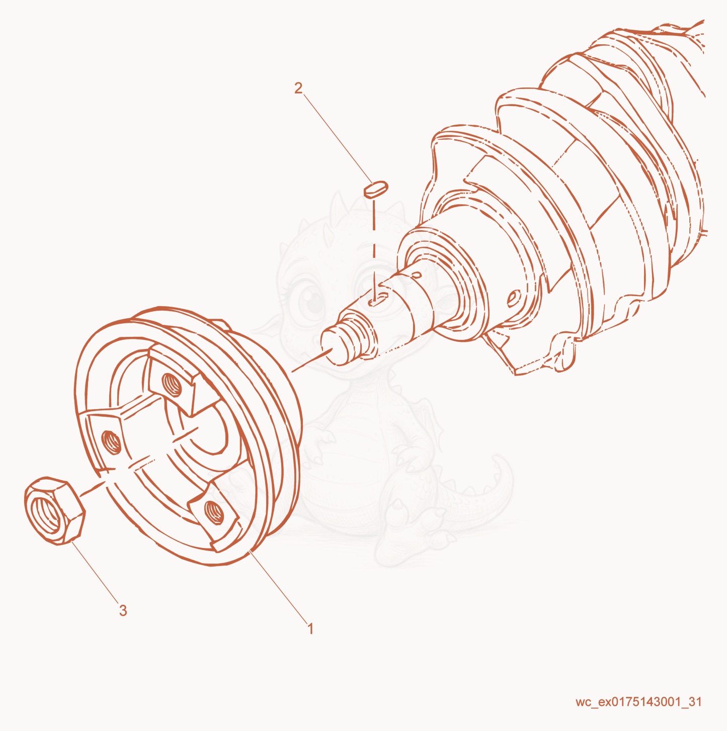 Exploded parts diagram of the Crankshaft Pulley of a Wacker Neuson RD27-120, with numbered balloons
