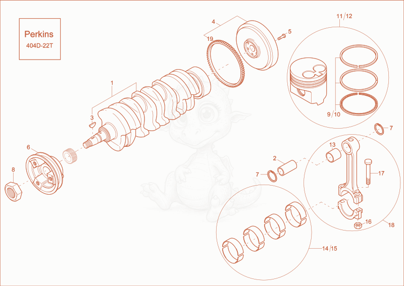Exploded parts diagram of the crankshaft, piston of a Wacker Neuson EZ53, with numbered balloons