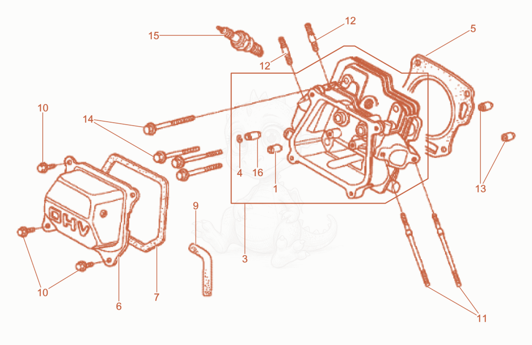 Exploded parts diagram of the Cylinder head of a Wacker Neuson GV2500A, with numbered balloons